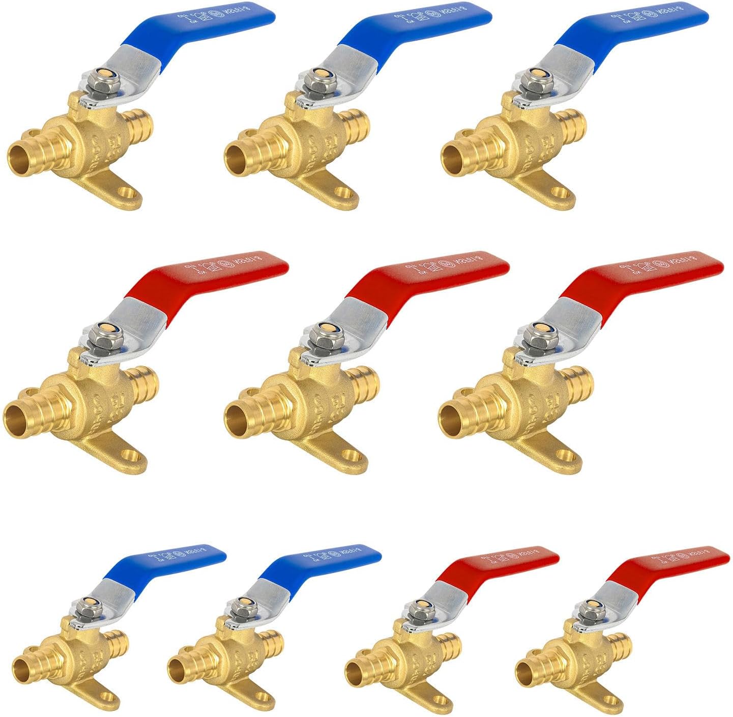 10 Pcs Ball Valves, 1/2" Pex Crimp Shut Off Valve With Drop-ear, Brass Full Port Pex B Shut Off Ball Valve for Water Air Fuel Line Oil Tube, ASTM F1807, UPC Certified