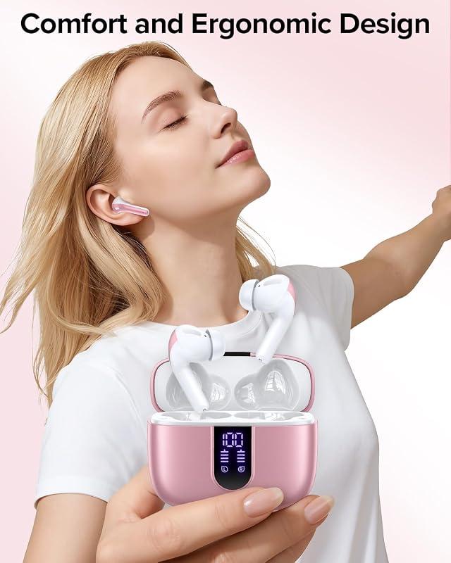 TAGRY Bluetooth Headphones True Wireless Earbuds 60H Playback LED Power Display Earphones with Wireless Charging Case IPX5 Waterproof in-Ear Ear buds with Mic for TV Smart Phone Laptop Computer Sports image 2