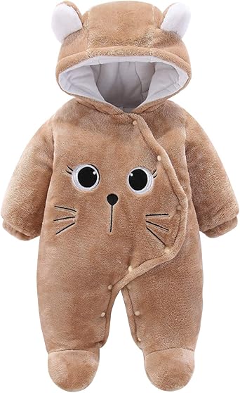 Evelin LEE Newborn Boys Girls Winter Warm Snowsuit Fleece Cartoon Hooded Romper Jumpsuit