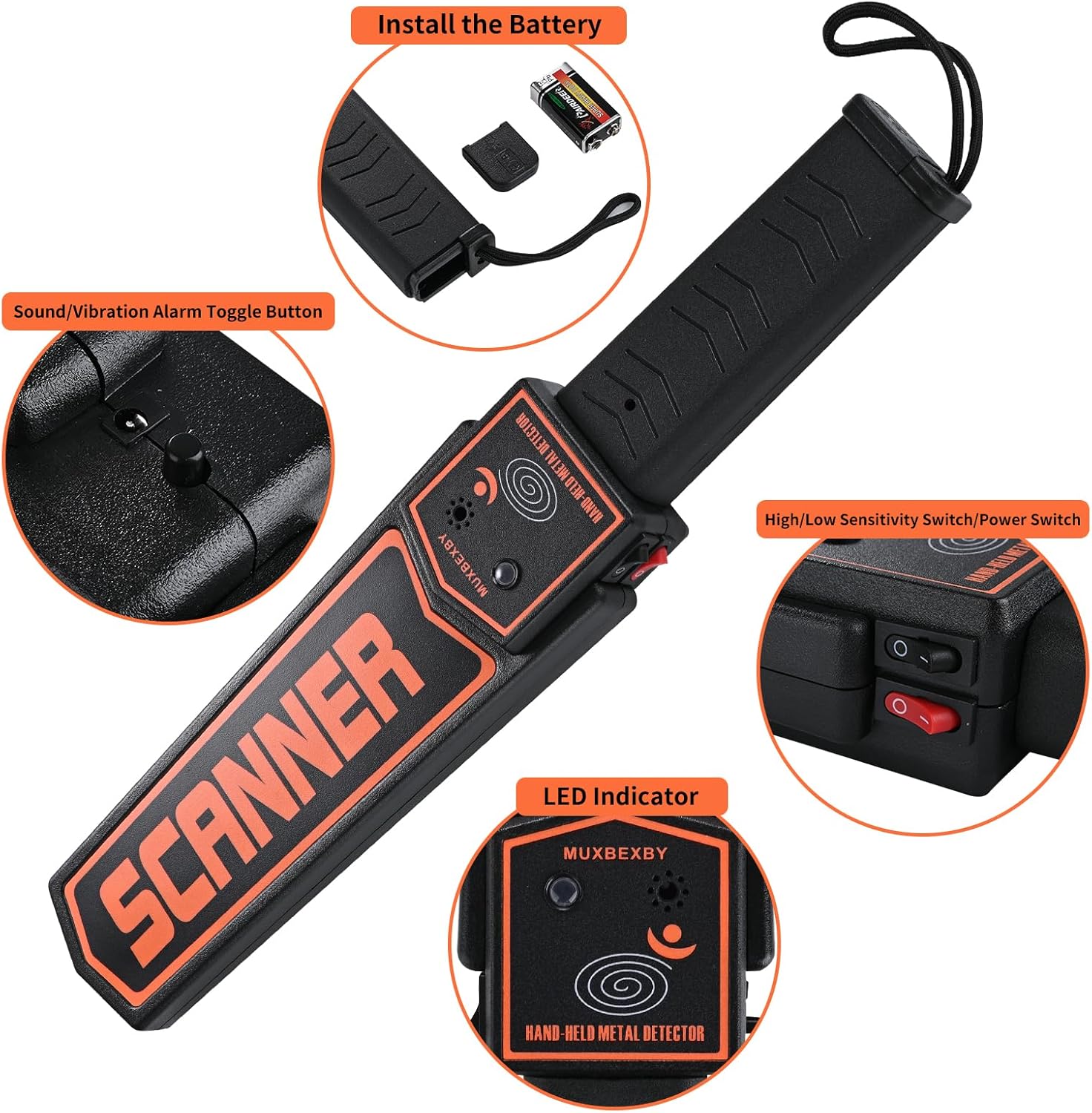 Professional Security Metal Scanner,Handheld Metal Detector Wand for Adults,Adjustable Sensitivity Scan, with 9v Battery,Portable High Security Metal Check