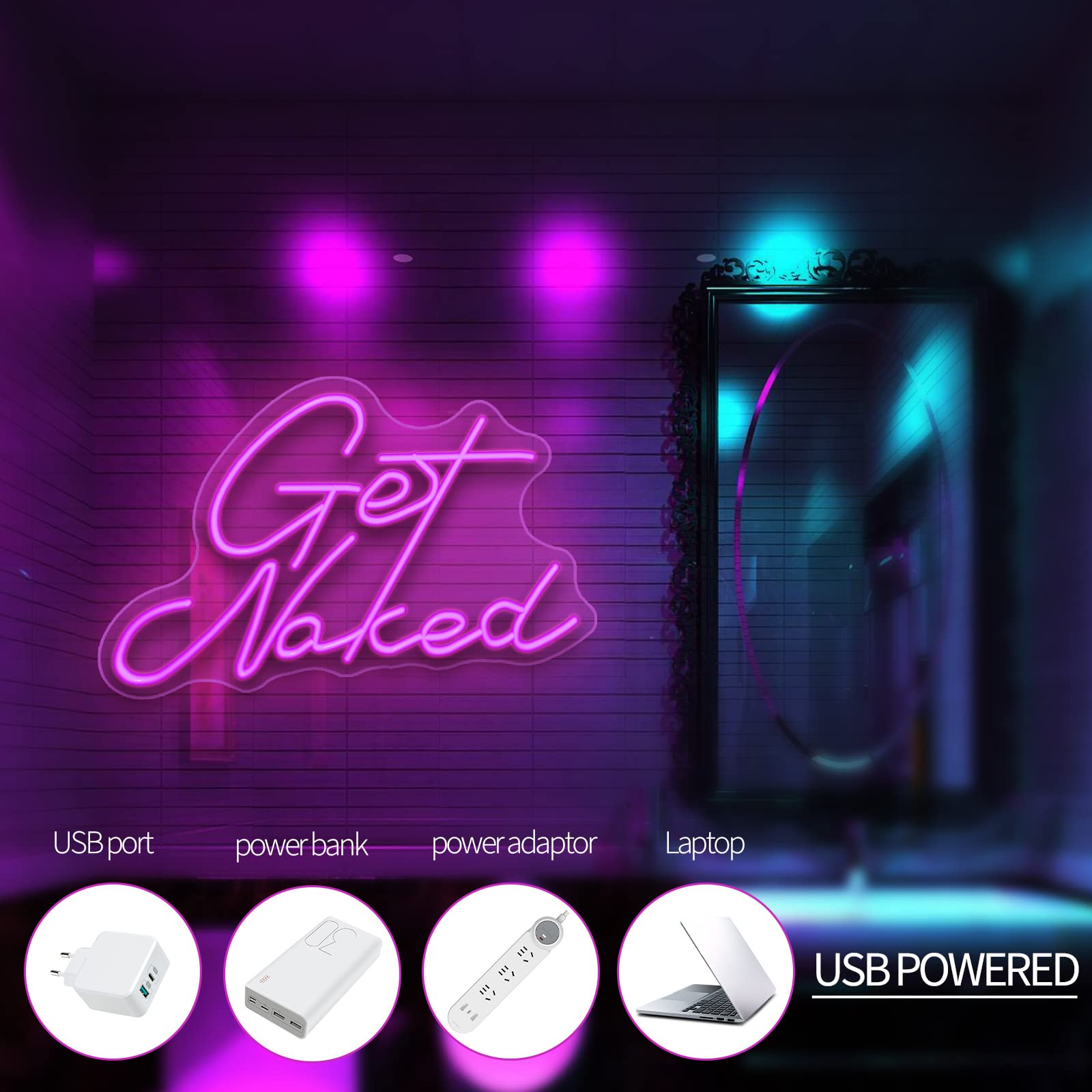 Neon Signs for Wall Decor Pink LED Light Sign for Preppy Room Decor Light Up Sign for Birthday Party Decoration USB Powered: Get Naked