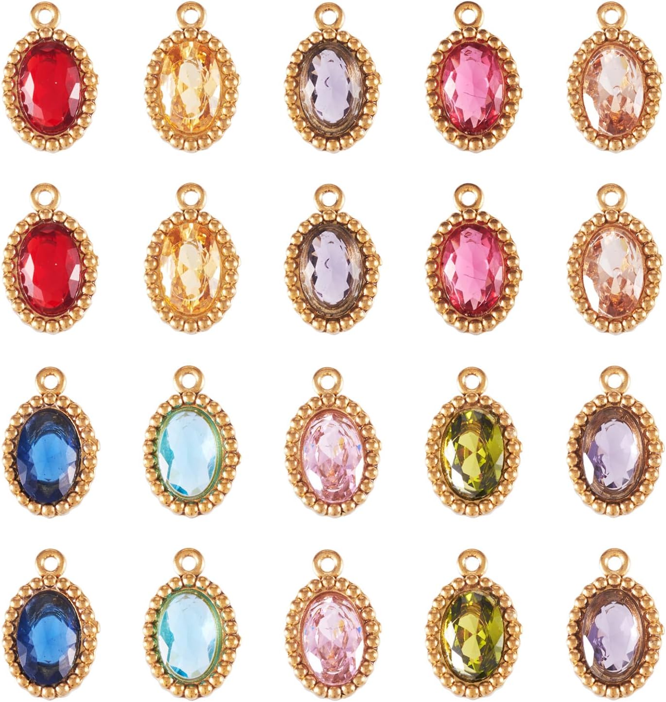 Pandahall 20Pcs 18K Gold Plated Stainless Steel Rhinestone Pendants Small Crystal Oval Charms Faceted Glass Cubic Zirconia Charm for DIY Necklace Bracelet Earring Craft