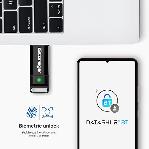 Miniatura 3 de iStorage datAshur BT 64 GB  Unidad flash segura cifrada  Desbloqueo a través de smartphone mediante Bluetooth  Certificado FIPS 140-2 Nivel 3  Listo