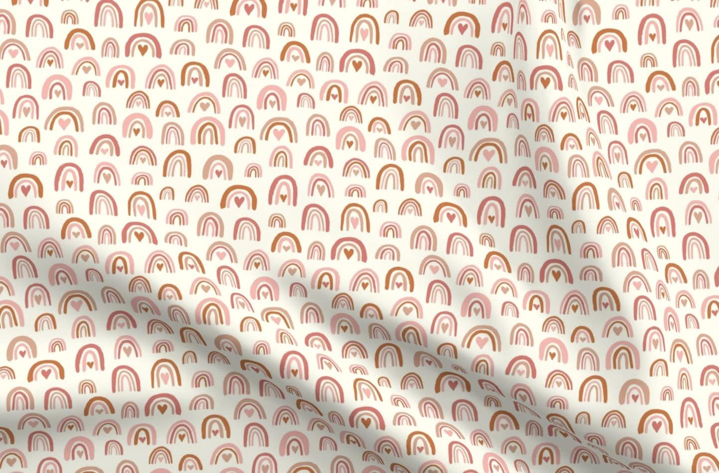 Spoonflower Fabric - Watercolor Rainbows Valentines Day Baby Girl Nursery Beige Pink Boho Printed on Petal Signature Cotton Fabric Fat Quarter - Sewing Quilting Apparel Crafts Decor