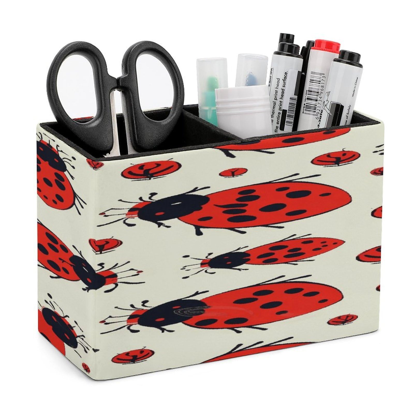 Porte-stylos en cuir coccinelle rouge, pot à crayons chic pour organiser le bureau avec élégance
