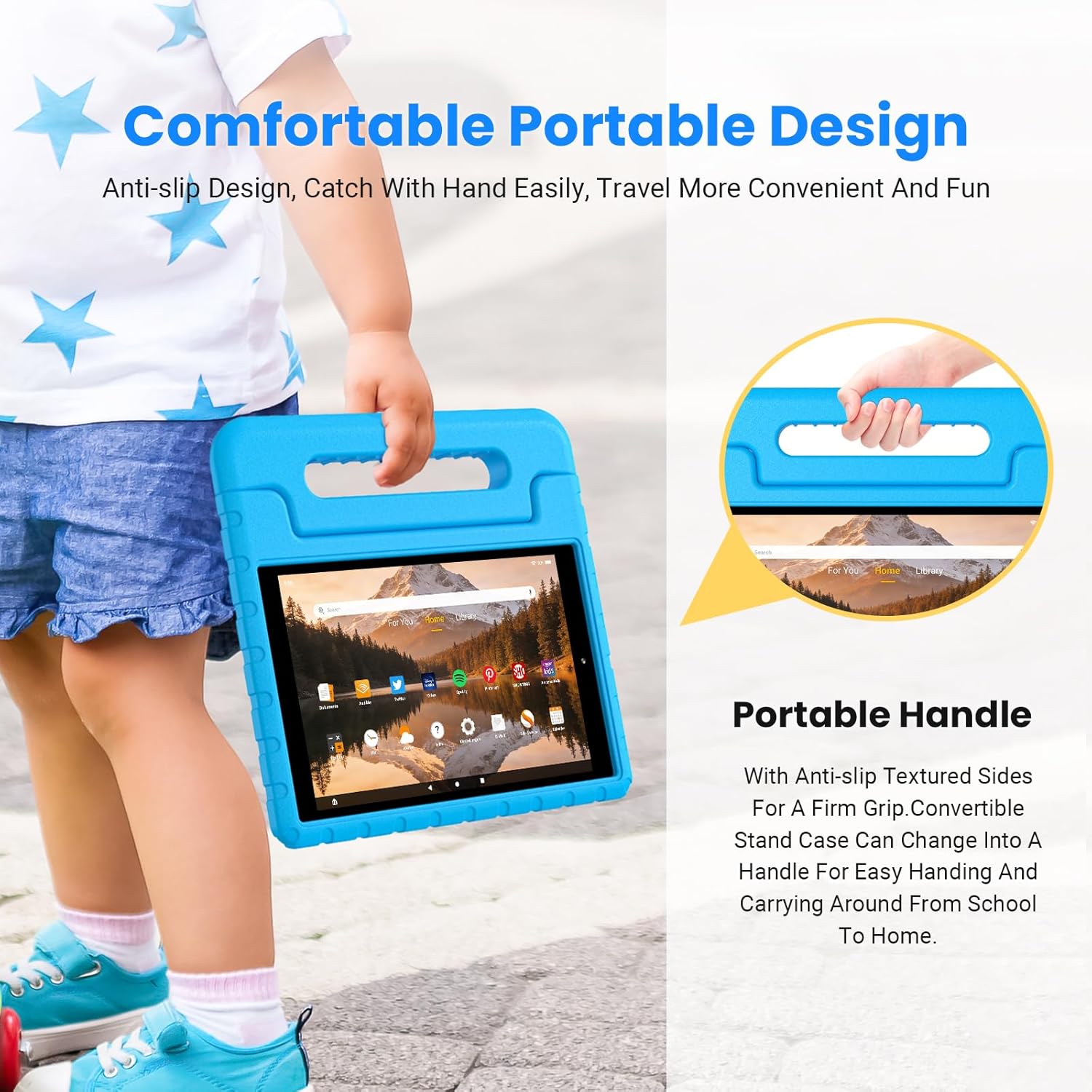 Kids Case for Fire HD 10 2019/2017/2015 Releases, HD 10 5th/7th/9th Gen Cover Shockproof Kid-Proof Flexible Durable Foam Cover with Handle Stand for Fire HD 10 2015/2017/2019 Releases (Blue)