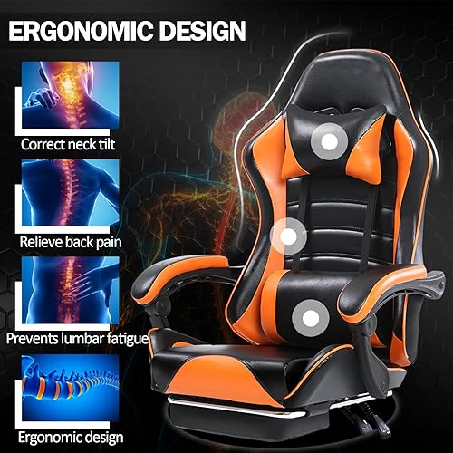 Miniatura 5 de Silla de escritorio de oficina para juegos de computadora con soporte lumbar de masaje, silla ancha para computadora para personas pesadas, sillas