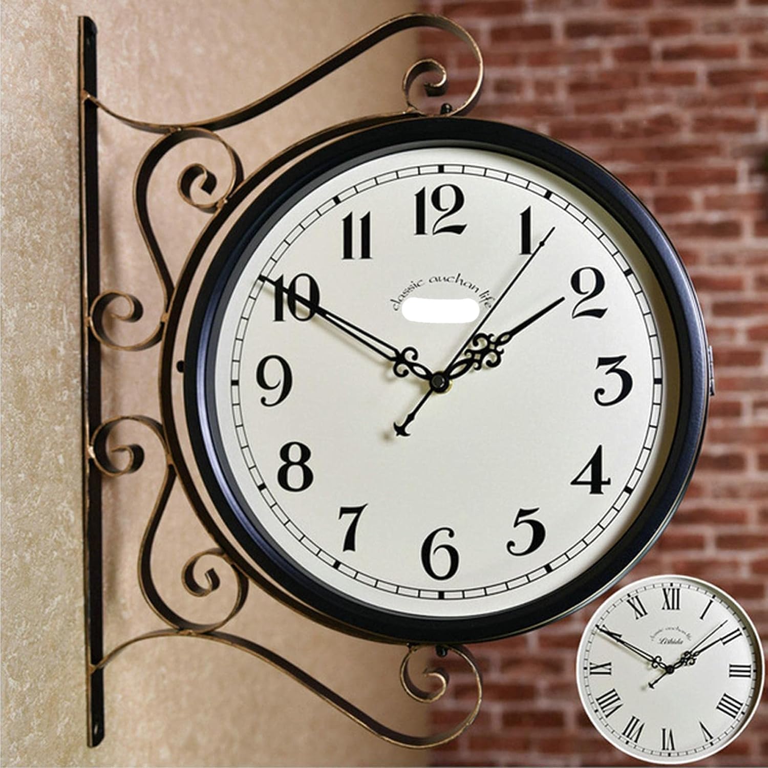 Outdoor Garden Clocks, Station Clock Double-Sided Hanging Clock Wall Clock Retro Vintage Station Clock D,B