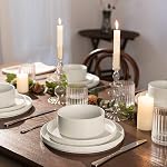 Richmount Star Dinnerware Sets, Plates and Bowls Set for 4, 12 Piece Dish Set, Ribbed, Matte White