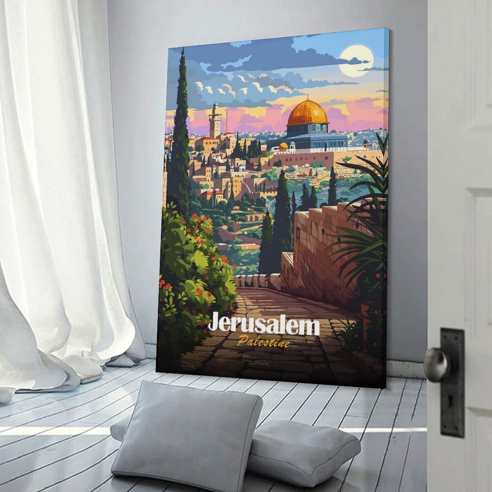 Junmoney Jerusalem, Palestine Travel Canvas Wall Decor 24x36inch(60x90cm), for Home Lounge, Bedroom Or Reading Nook, A Home Accent with Warm Character