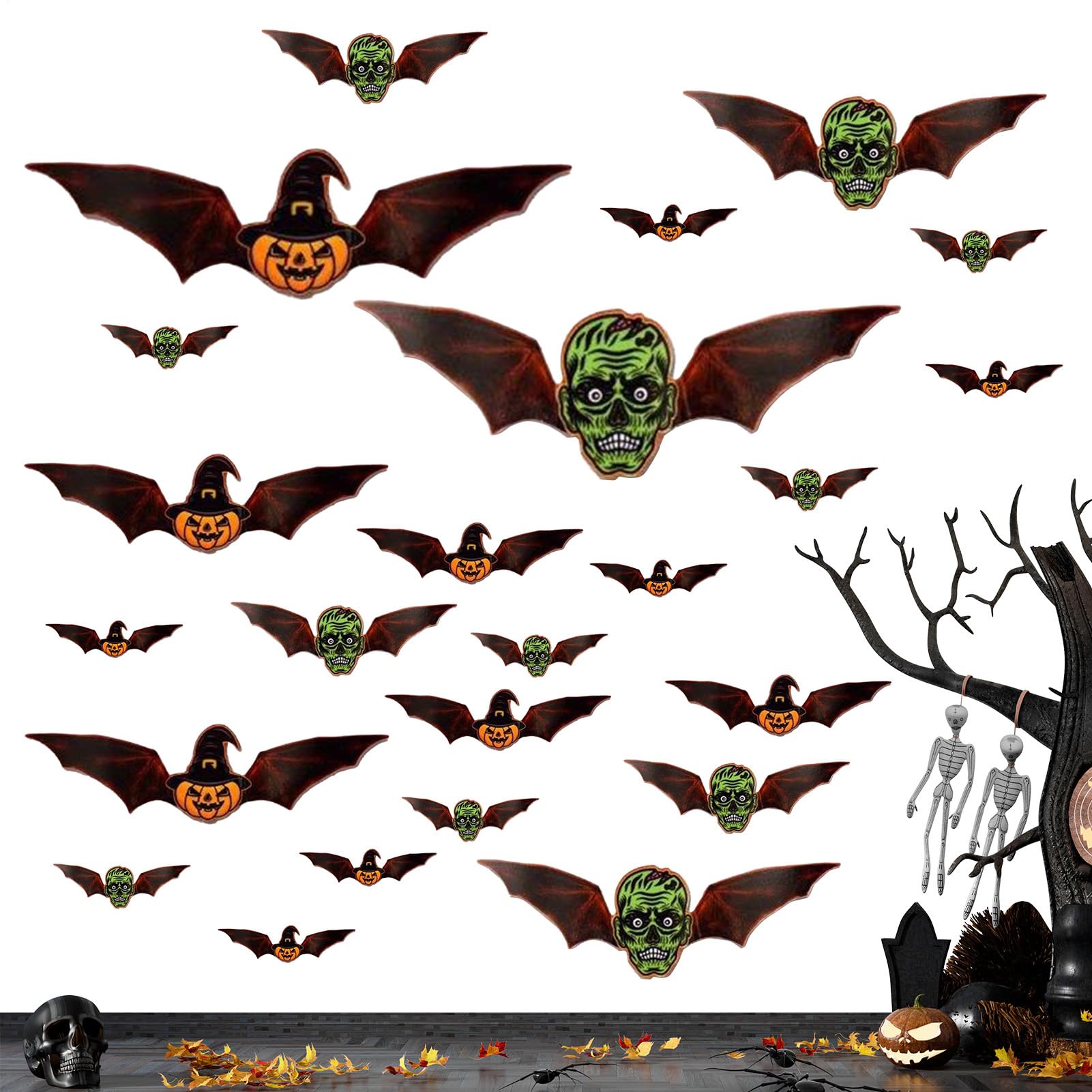 Autocollants muraux 3D chauves-souris d'Halloween pour décorer votre salon et vos fêtes