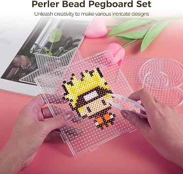 36 Pcs Perler Bead Pegboard Set, 5 mm/0.2 Fuse Bead Boards, 5 Shapes Plastic Melty Pegboards with 10 Ironing Papers & 4 Tweezers for DIY Crafts