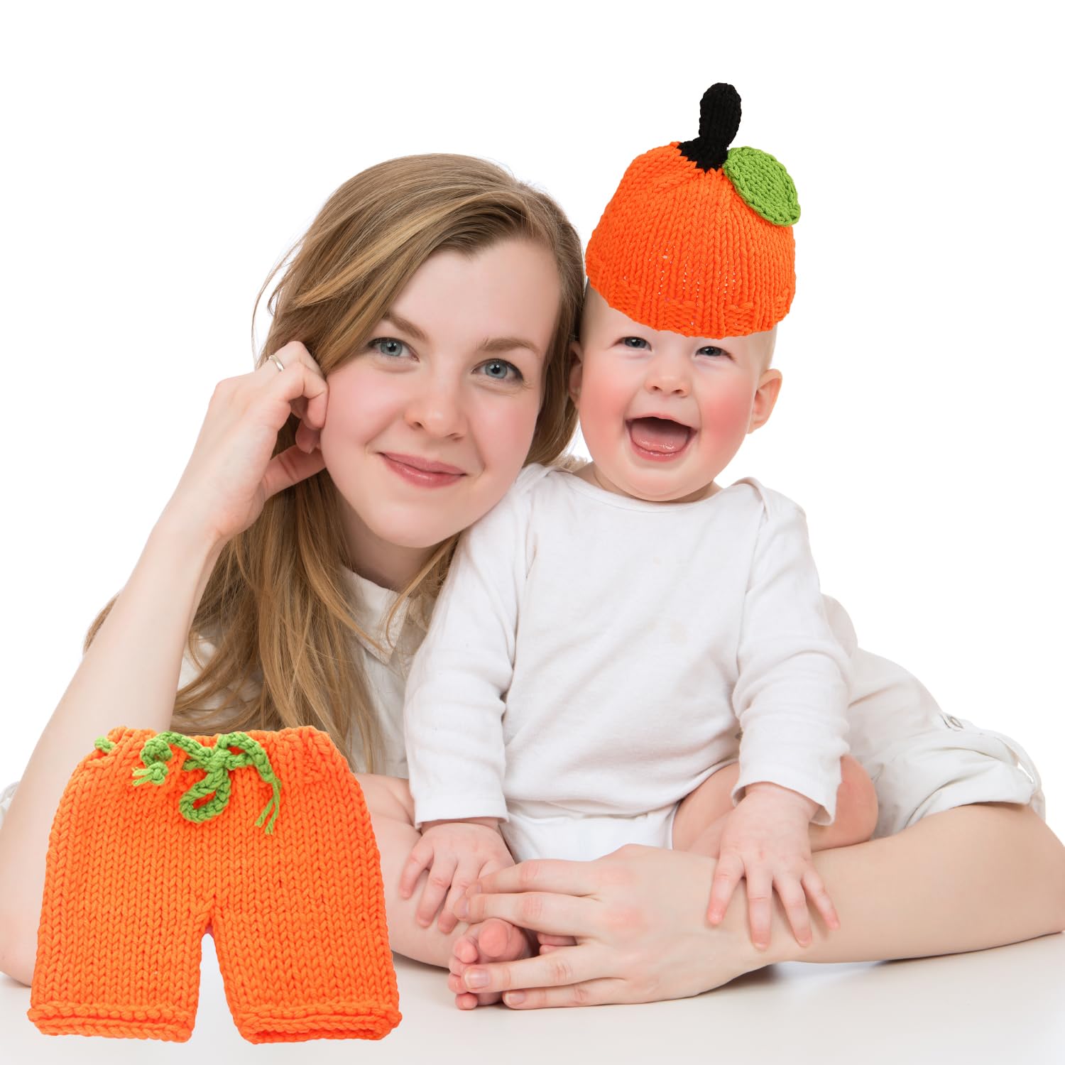 JNAWA 2Pieces Halloween Baby Pumpkin Costume Set Orange Knitted Hat and Pants Photoshoot Clothing Kids Props for Newborn Months Costumes - Image 4