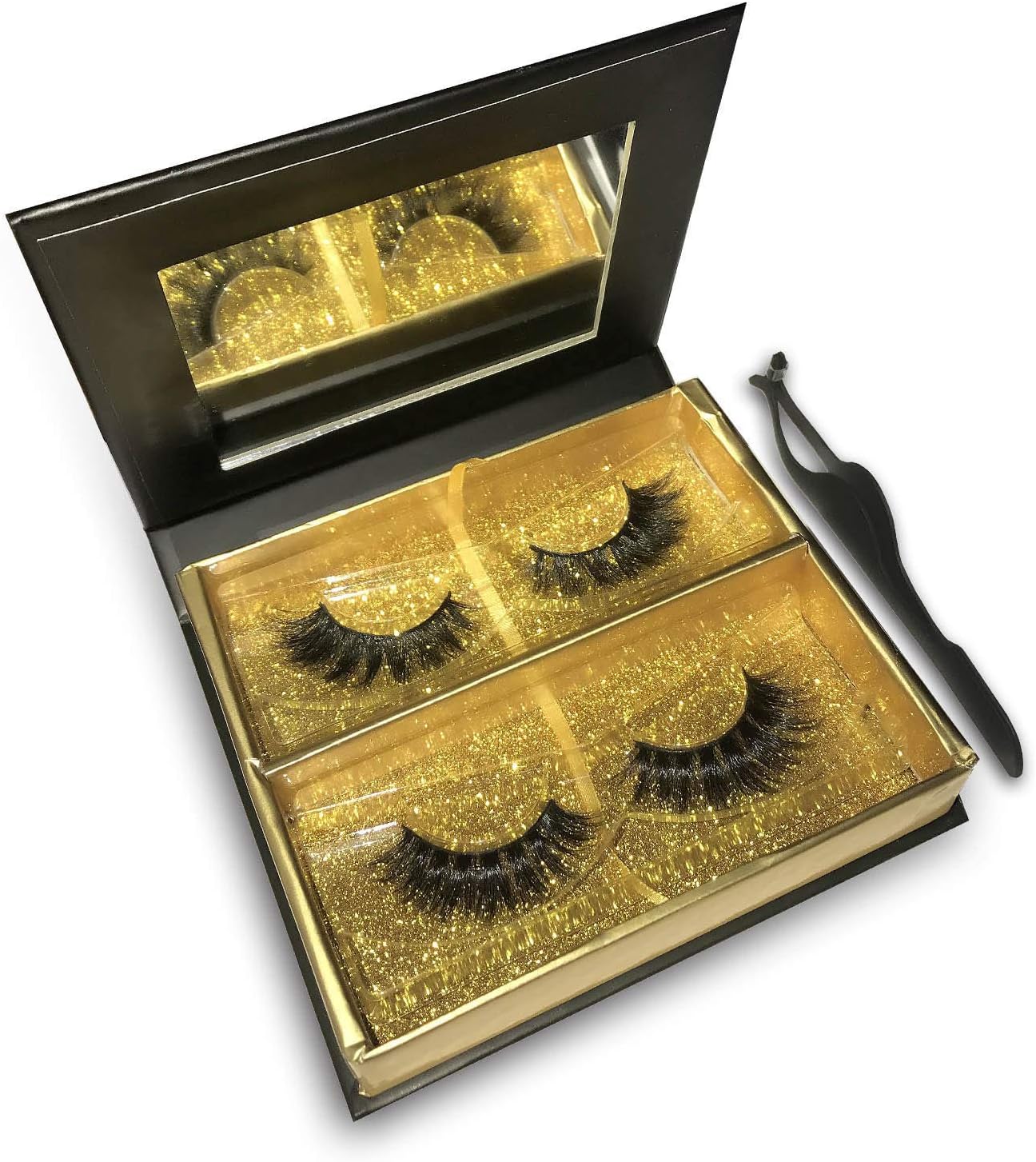 Faux Mink Lashes 3D Natural Handmade False Eyelashes 2 Different Pairs (One for Night Use,One for Daytime Use) with Mirror Box & Tweezers