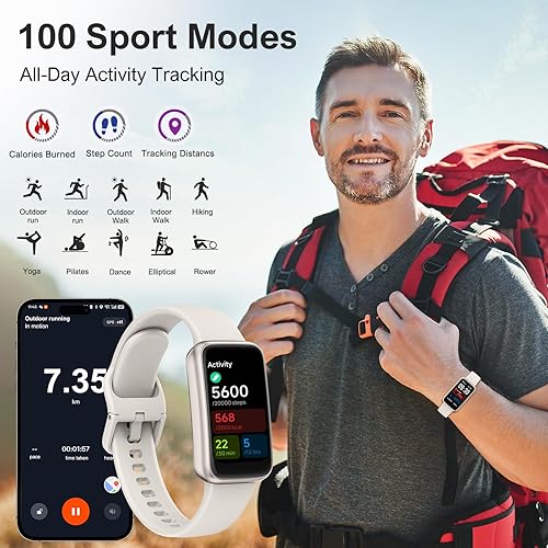 Miniatura 4 de Rastreador de actividad física, reloj inteligente con monitor de sueño de oxígeno en sangre y frecuencia cardíaca 247, pantalla táctil HD de 1.47