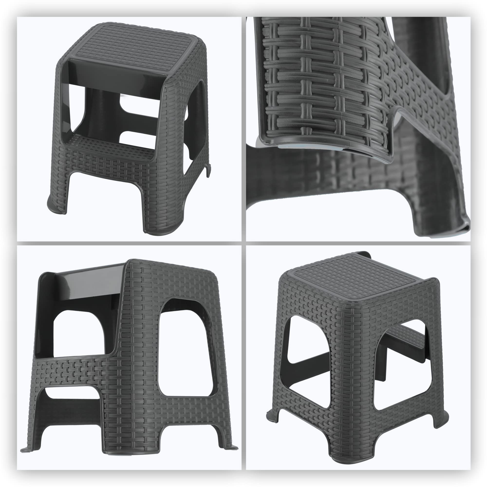 KADAX tabouret en Plastique recyclé jusqu'à 160 kg, Tabouret en rotin avec Pieds antidérapants, Salle de Bain Léger, Jardin (Gris)