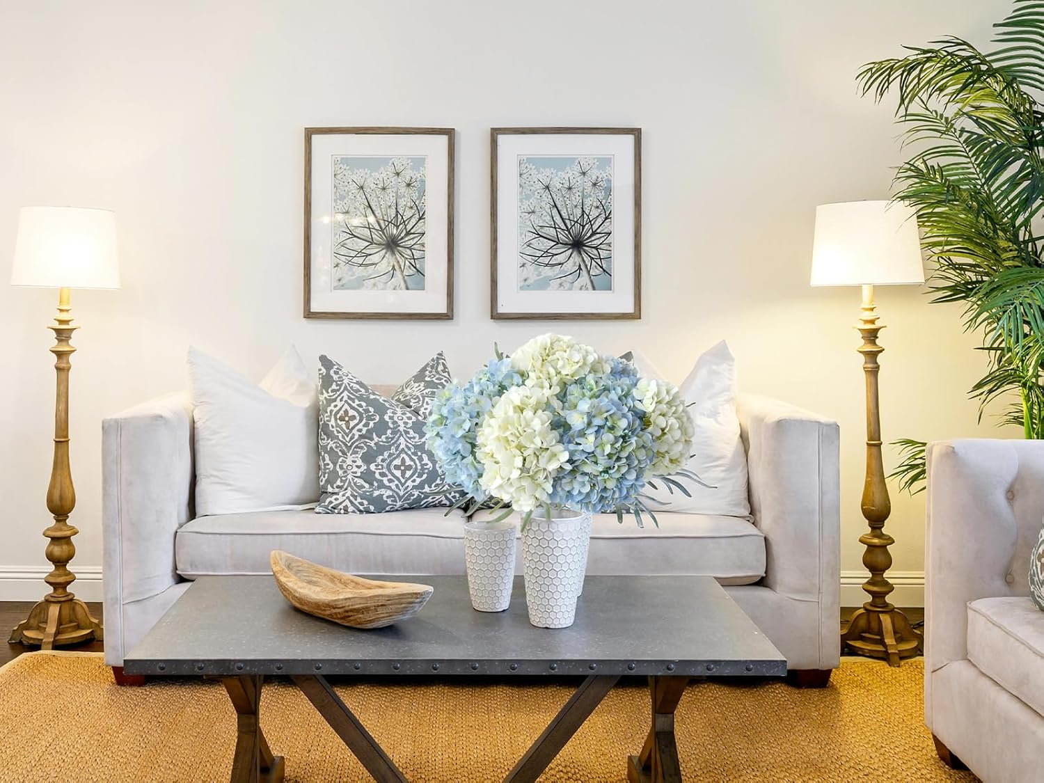 4 Pcs 20'' Real Touch Hydrangeas 2 White 2 Light Blue Artificial Hydrangeas Flowers Faux Latex Hydrangea for Kitchen Living Room Porch Home Decor Baby Shower Party Wedding Table Centerpiece - Image 6