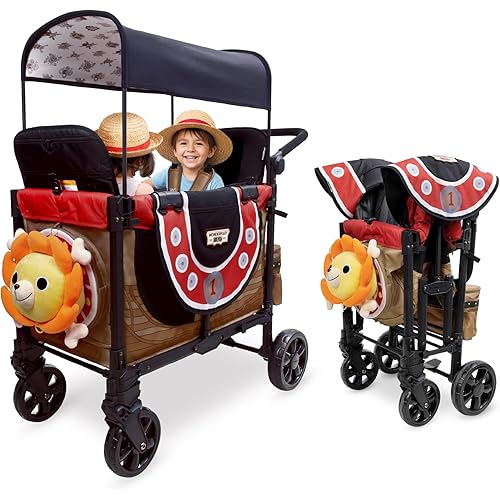 WONDERFOLD W2 Elite Pro Limited Edition ONE PIECE Thousand Sunny Stroller Wagon 2 Seater - Collapsible Wagon Stroller with Seats w/ 5-Point Harnesses, Easy Access Zipper Door, and Removable Sun Canopy