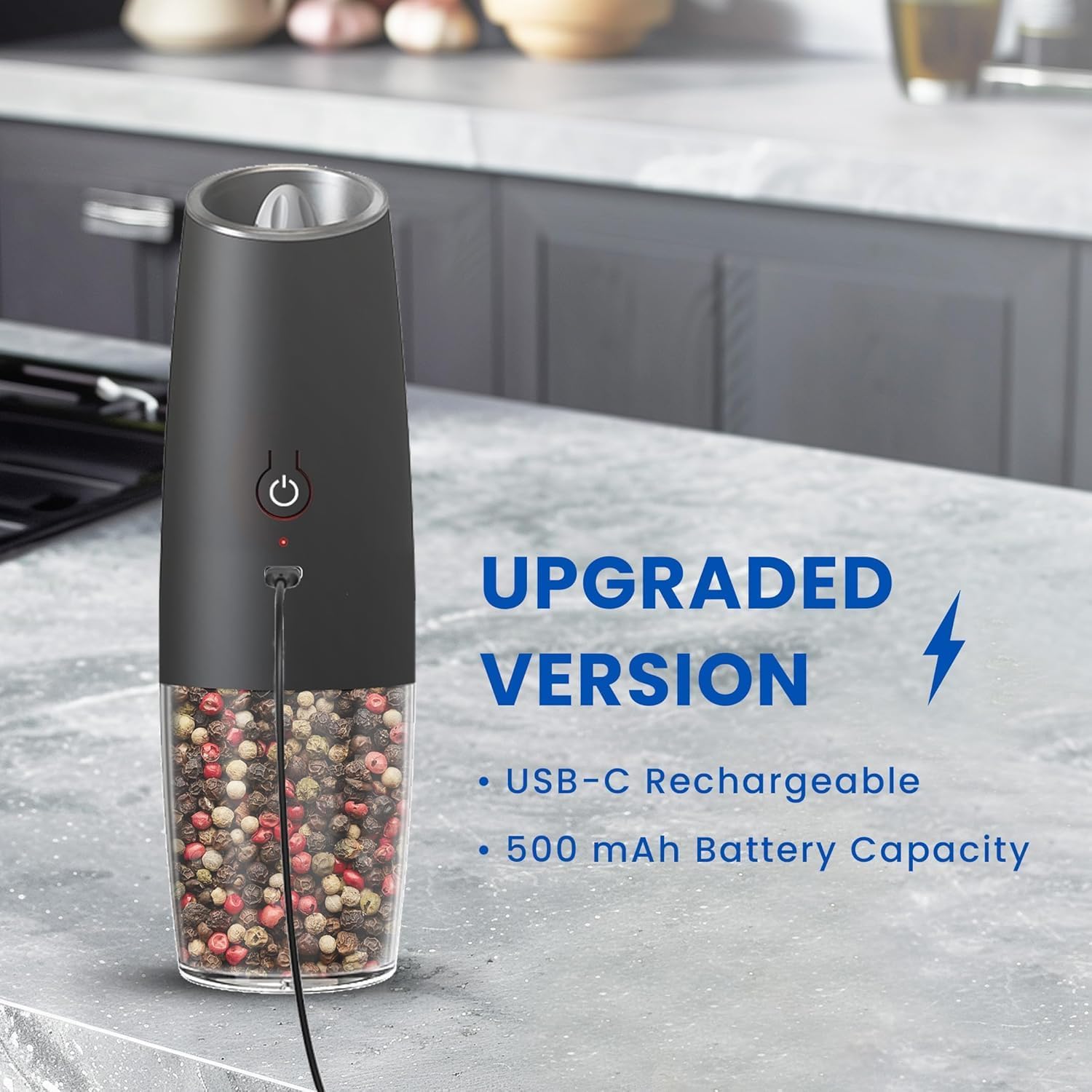 2pcs Electric Salt and Pepper Grinder Set with Blue LED Light USB Rechargeable Gravity Pepper Grinder Delivery from the United States takes about 7 days