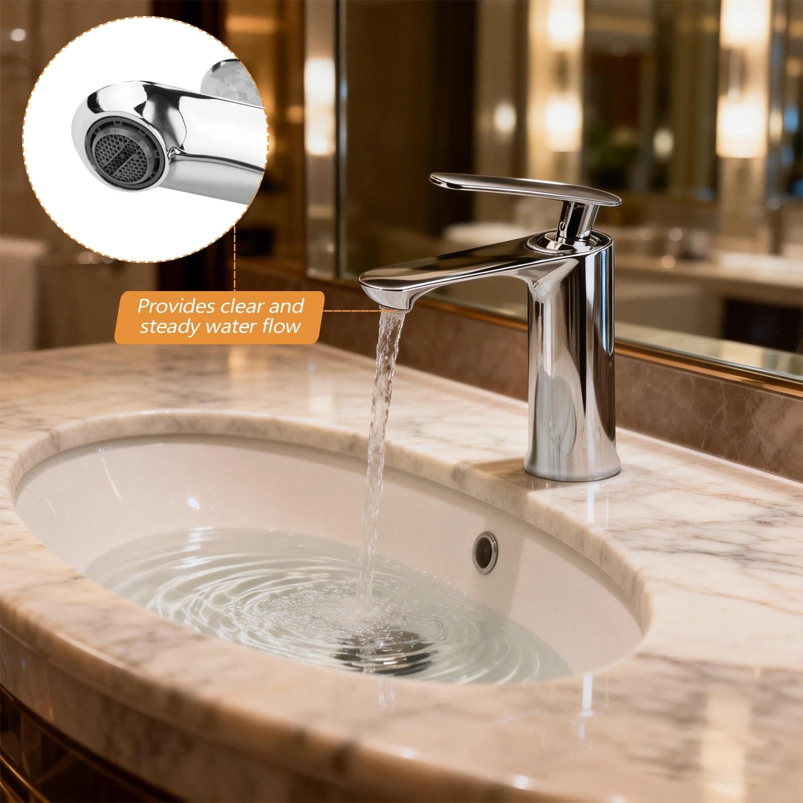 INHHCED Grifo Lavabo Monomando, Grifos Para Lavabos De Baño, Altura Del Caño: 70 Mm, Núcleo De Válvula De Disco Cerámico, Fabricado En Aleación De Zinc (Plata) — view 4