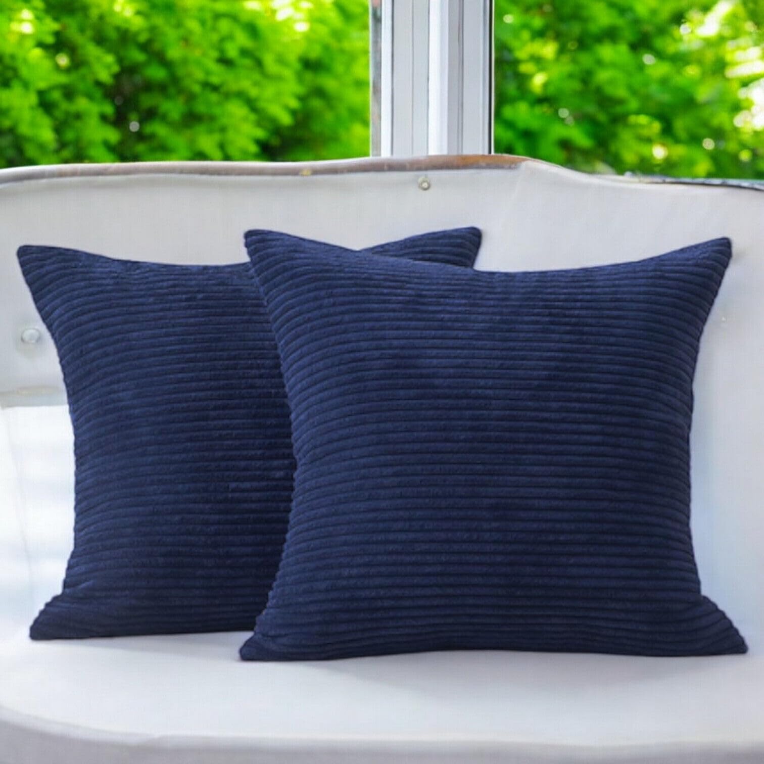 Seechoo Corduroy Cushion Covers, Set of 4, 40 x 40 cm, Plain Soft Striped, Assorted Colours (Navy Blue), 40 x 40 cm (Pack of 4) - Image 4