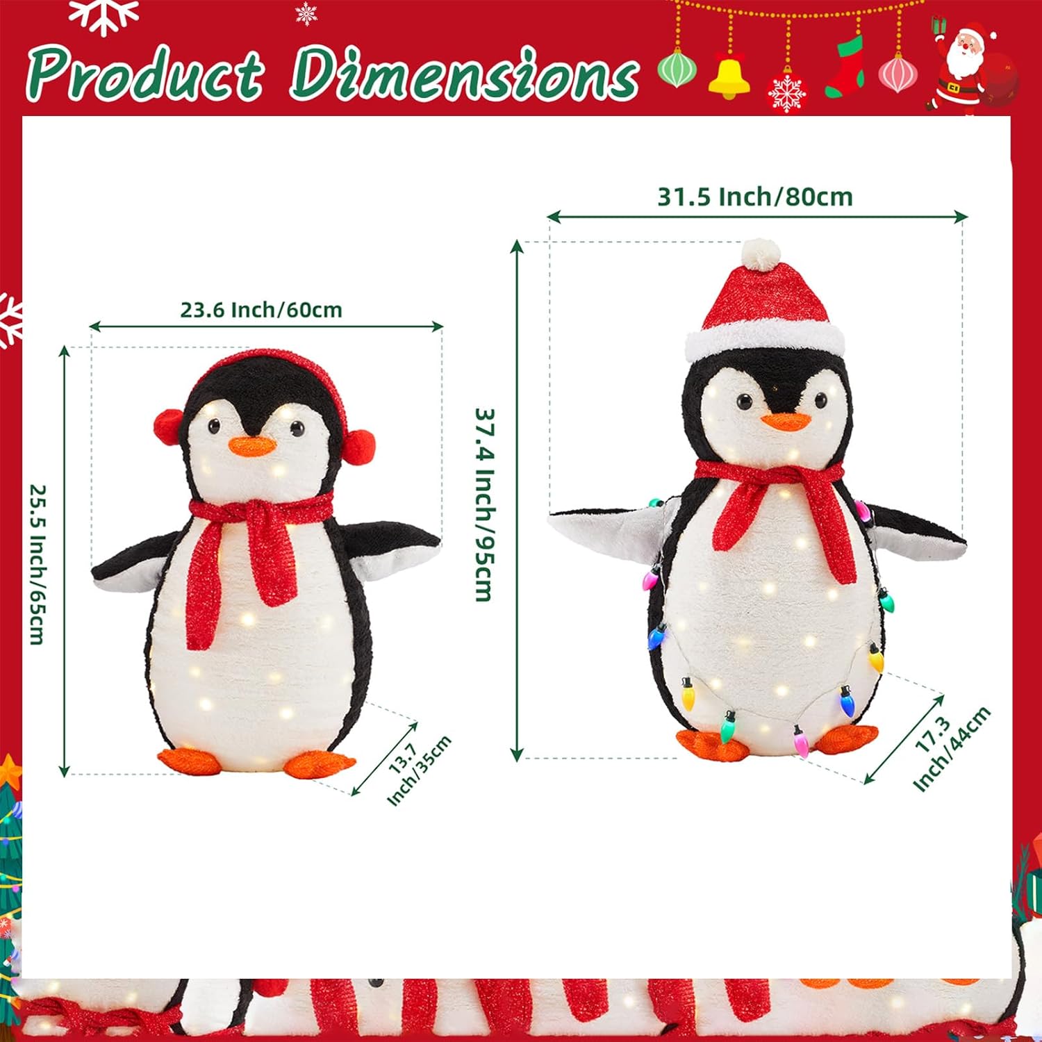 Hexago 2-Piece Lighted Penguin Family with 150 LED Lights, Collapsible Pop-Up Holiday Display, Weather-Resistant Outdoor Christmas Yard Decoration