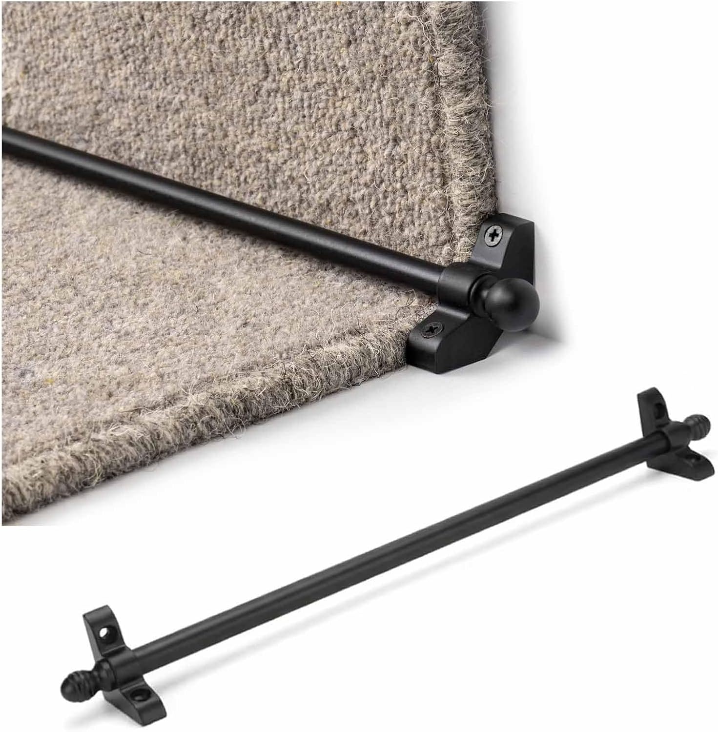 Adjustable Stair Runner Rods Vintage Brass Non-Slip Elegant Floor Mat Bar with Solid for Carpet Runners,Premium Gold Brass Stair Rods for Carpet Runners - Fixed Stair Rods with Finial Ends B