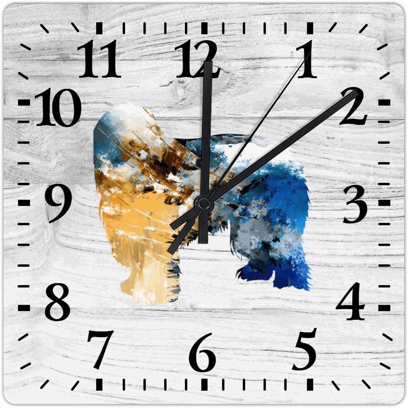 Chow Chow Wall Clock Pet Dog Wooden Wall Clocks Battery Operated 15 Inch Non-Ticking Retro Cabin Wall Decor for Kitchen Bedroom Living Room Office