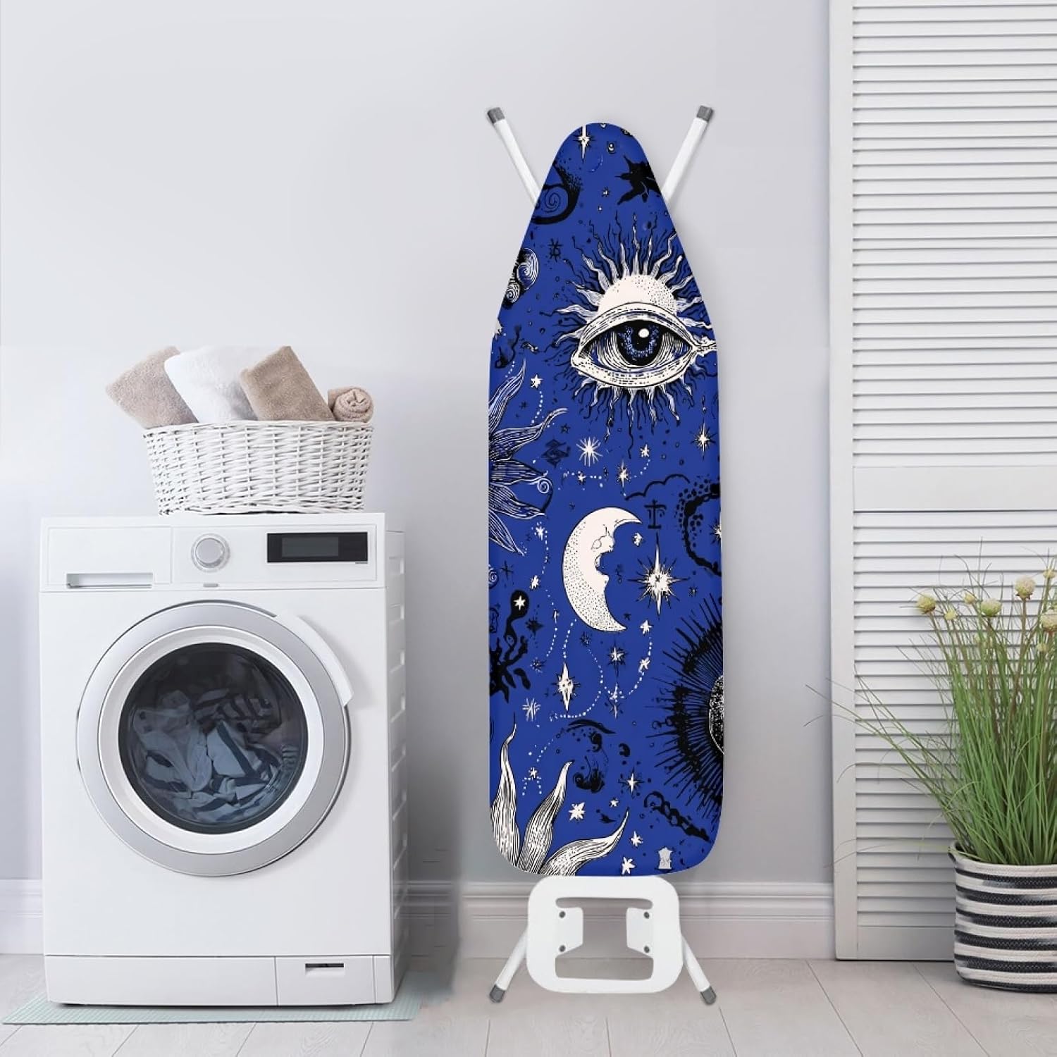 Large Ironing Board Cover and Pad 59x19 Dark Blue Moon Iron Table Cover with Padding,Extra Wide,Resist Scorching and Staining,Heatproof,Adjustable Fastener Durable Stain