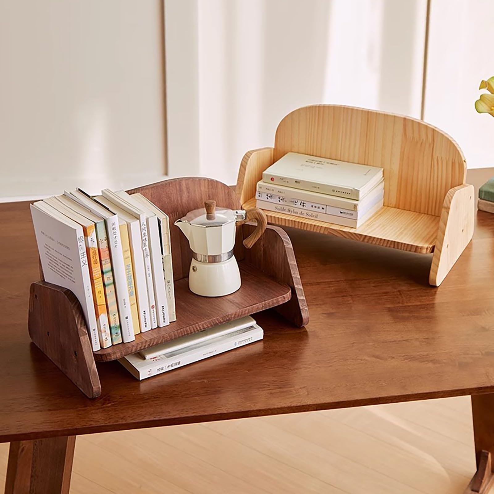 Organizador De Estante De Escritorio, Estante De Almacenamiento De Estantería De Escritorio De Oficina Con Marco De Madera, Estante De Mesa Estante De Escritorio Para Dormitorio, Hogar(Natural)