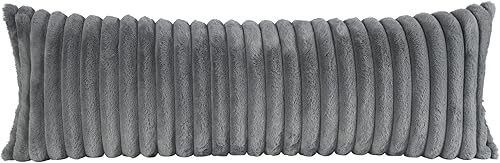 PANOD Fundas de almohada de cuerpo completo de piel sintética súper suave de 21 x 54 pulgadas, fundas de almohada largas de felpa de lujo con rayas