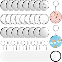 yeeplant 50 Units Keychain and Button DIY Kit, Craft Set with Keychain Rings, Blank Buttons, Plastic Sheets, and Metal Circles for Custom Creations