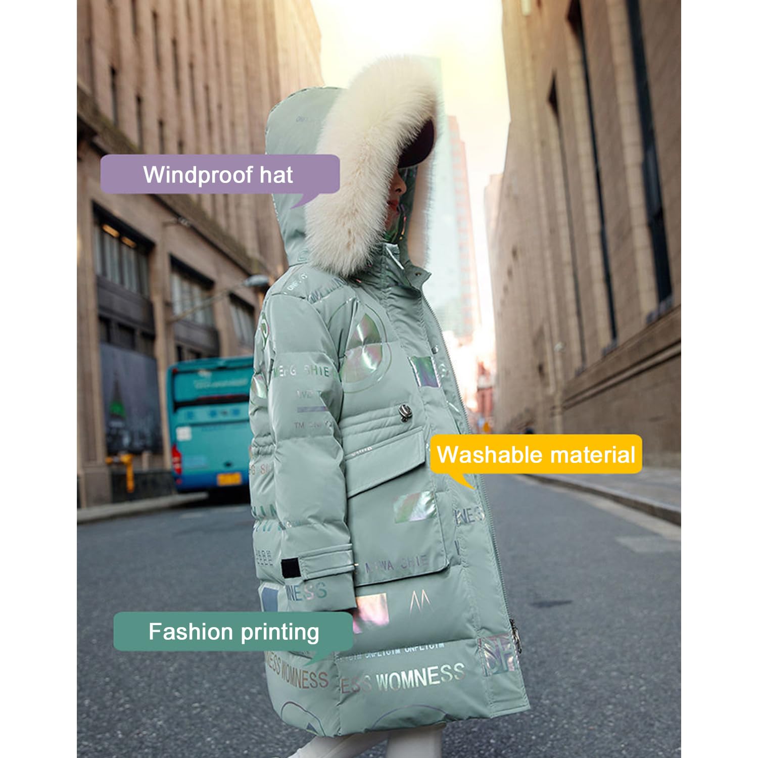 Enfant Fille Manteau Doudoune à Capuche Hiver Vest Capuchon Fourrure Long Chaud Fermetures éclair pour Neige