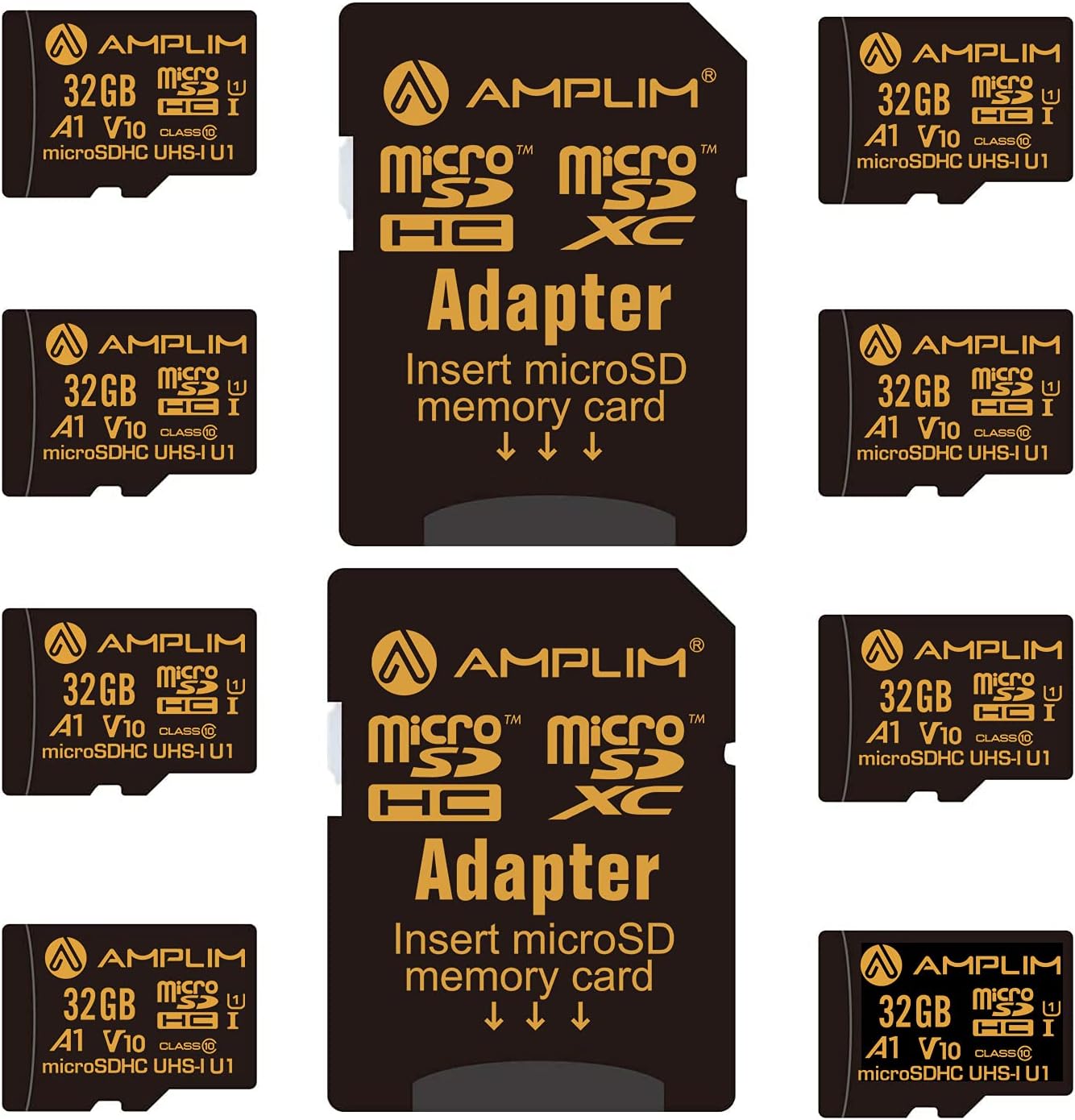 Amplim 32GB Micro SD Card, 8 Pack MicroSD Memory Plus Adapter, MicroSDHC Class 10 UHS-I U1 V10 TF Extreme High Speed Switch, Raspberry Pi, Phone Galaxy, Camera Cam, Tablet, PC