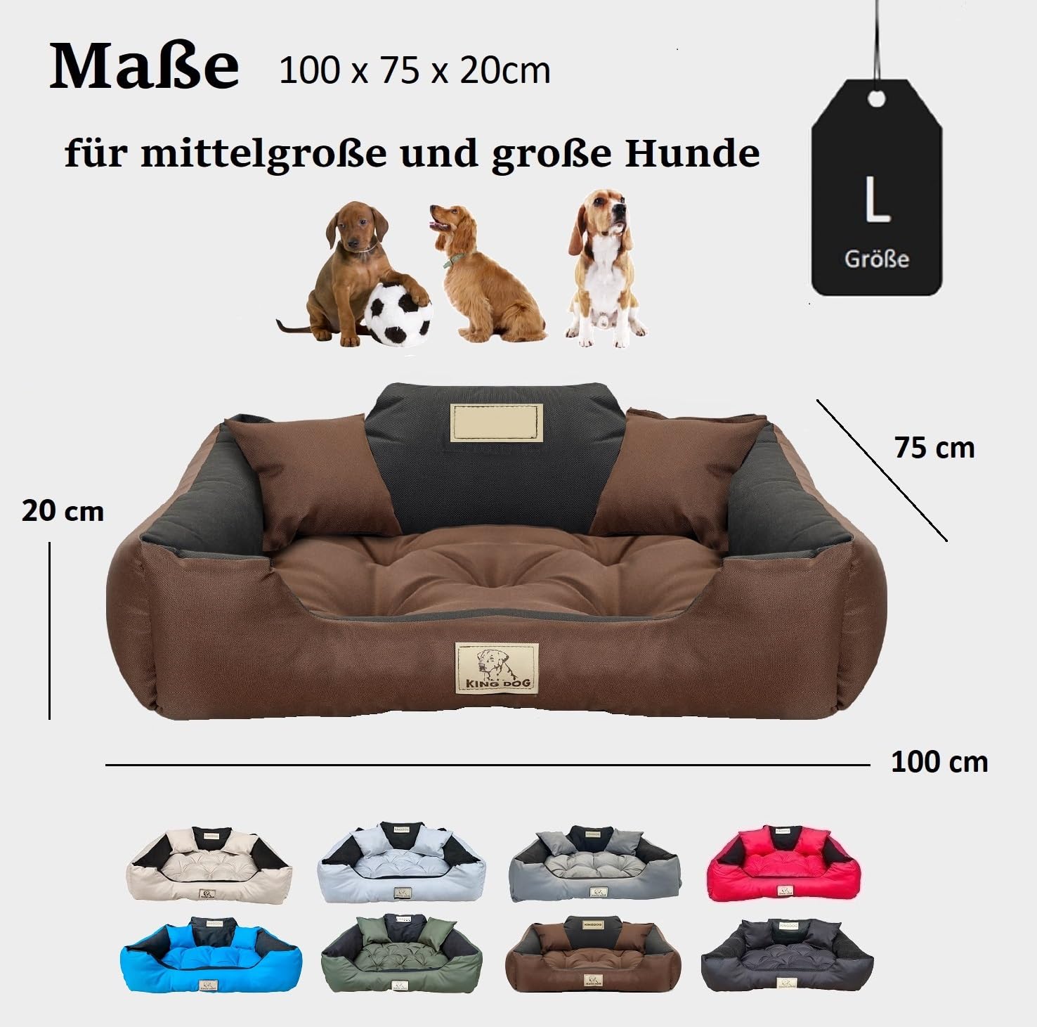 KING DOG Hundebett Große Hunde L 100 × 75 cm Waschbar