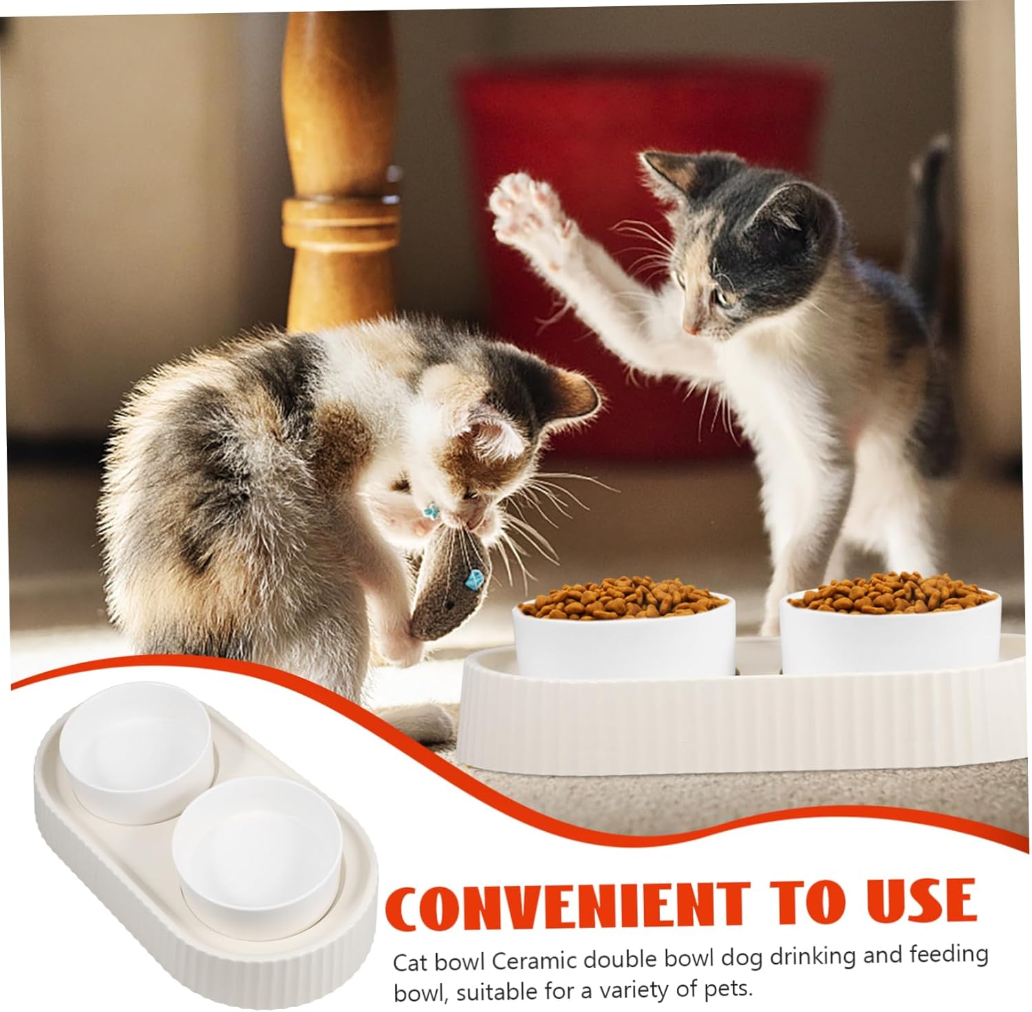 GALPADA Ceramic Double Cat and Dog Bowl Set Elevated Non-Spill Feeding and Water Bowl for Small Dogs and Indoor Cats Tilted Design for Easy Access Sturdy and Waterproof