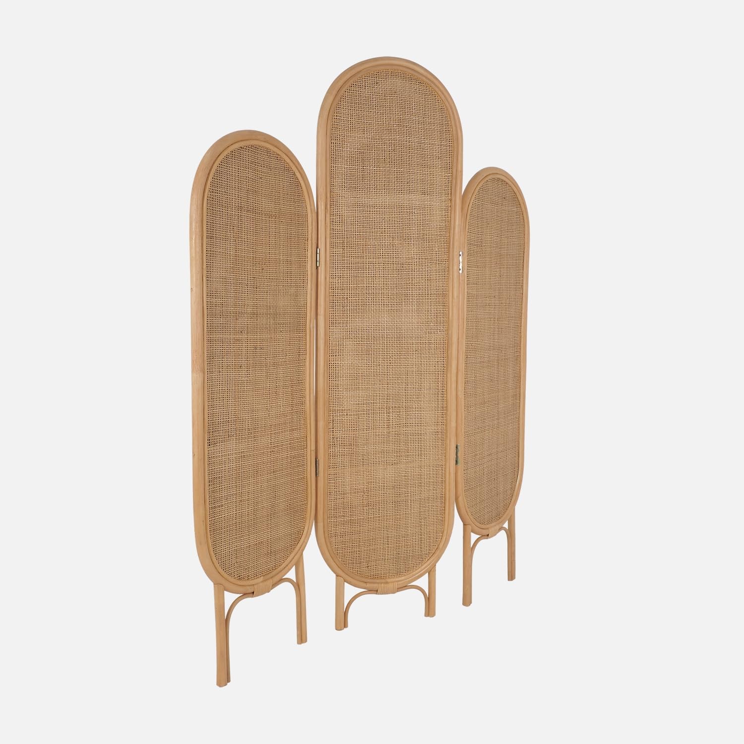 sweeek Paravento Pieghevole da Interno in Rattan, Kaolin, Marrone Naturale, 126.5x3x160 cm