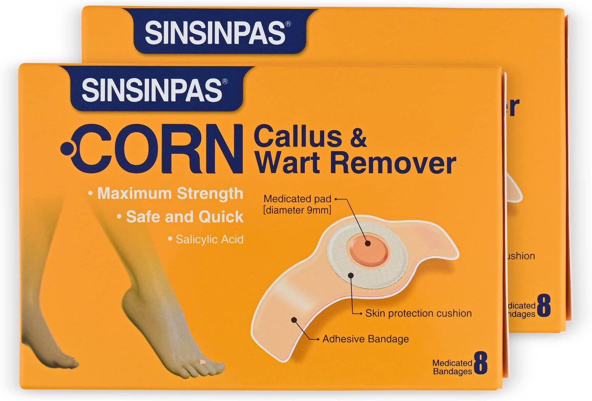 Corn Callus & Wart Remover, Maximum Strength, 2 Pack (16 Patches Total)