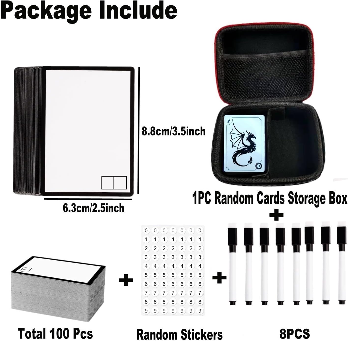 100pcs Reusable Dry Erase Cards for MTG Tokens with 8pcs Markers & Random Srickers & Random Travel Case for MTG/PTCG/TCG Custom DIY Tokens Proxy Card Board Games Accessories