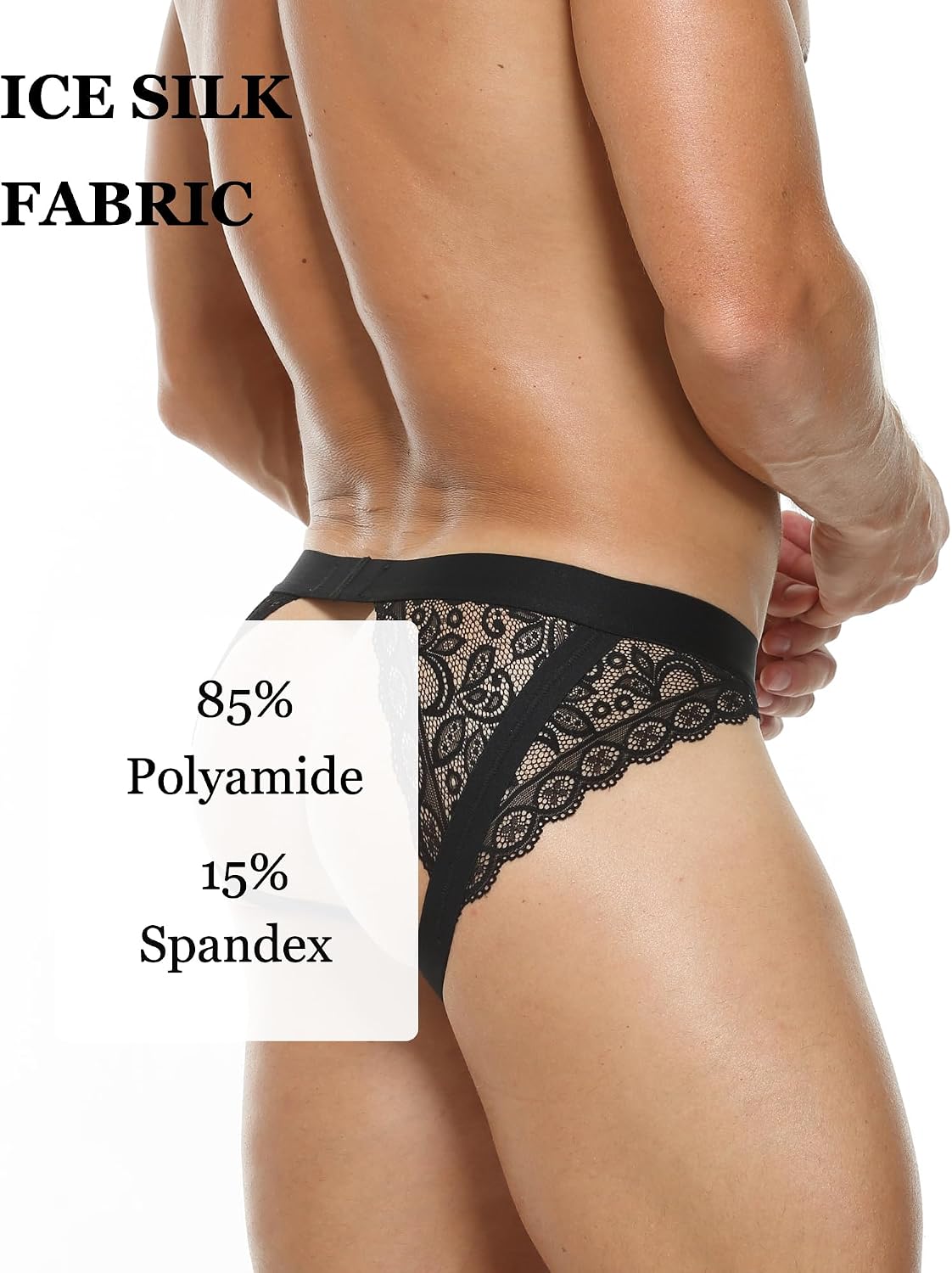 Men's Sexy Underwear Lace Jockstraps Ice Silk Male Lingerie