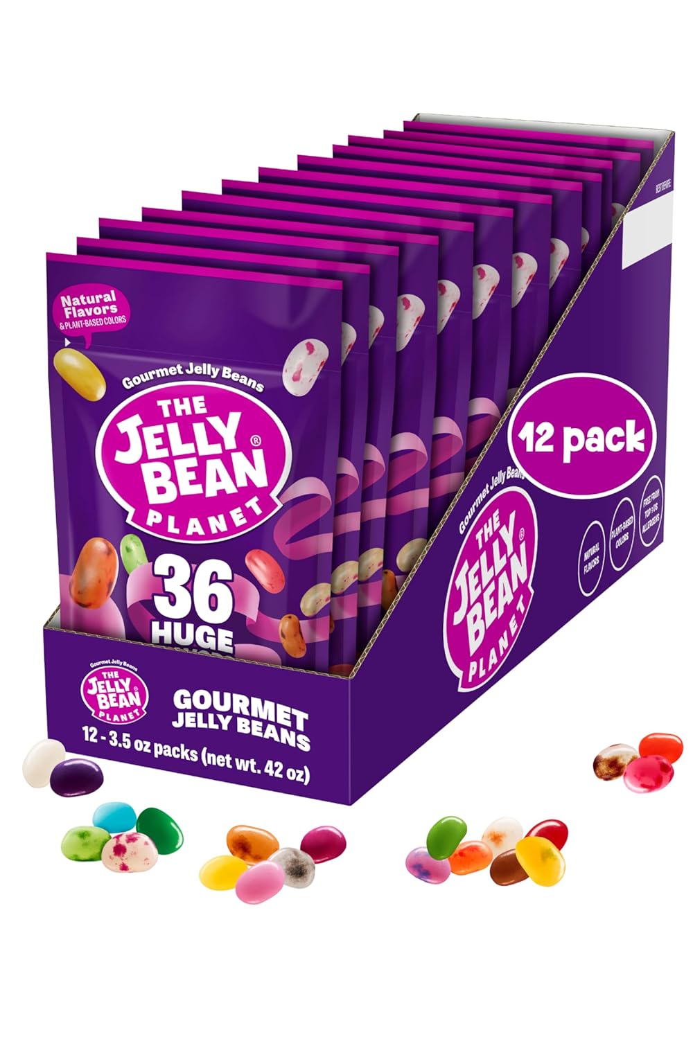 The Jelly Bean Planet, Gourmet Jelly Beans Grab Bags - 12 Pack of 3.5oz Individually Wrapped Jellybeans - 36 Flavors - Gluten Free Candy - Individual Packs for Party Bag, Favors, Easter Gift