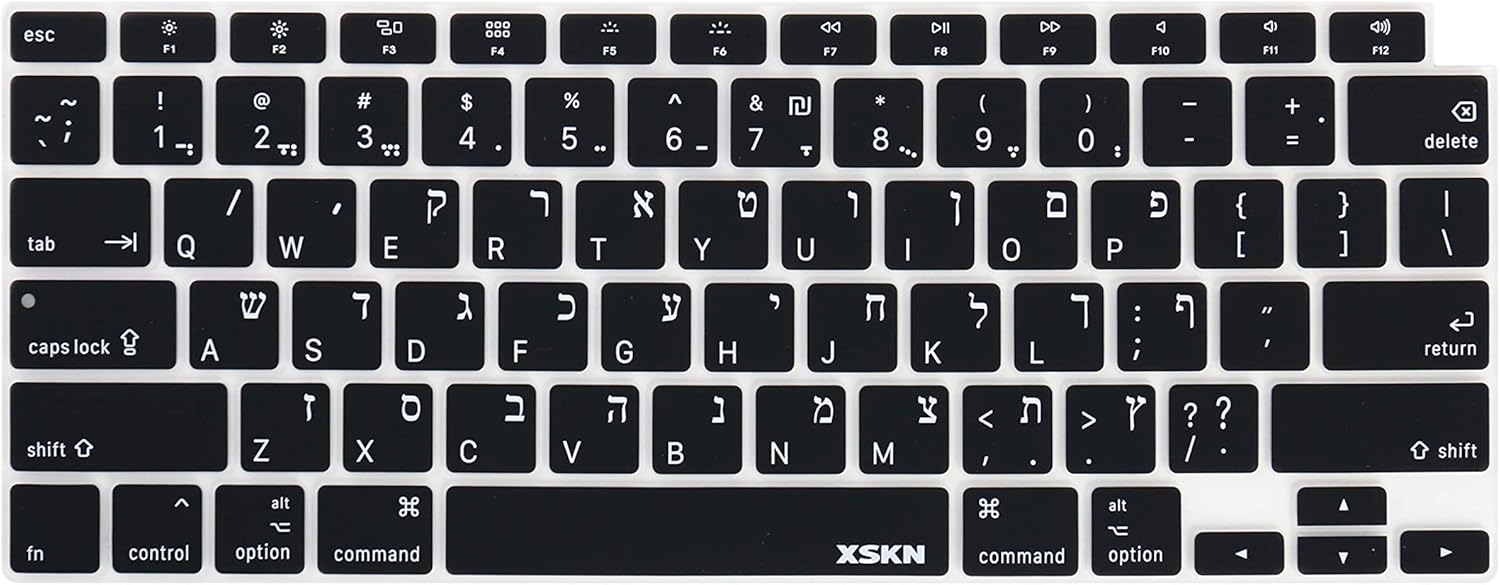 XSKN Hebrew/English Language Black US Version Silicone Keyboard Cover Skin Compatible with 2020 New MacBook Air 13.3 inch A2179 A2337 with Touch ID Retina Display Keyboard | for Apple 2020 Released MacBook Air 13.3 inch A2179 A2337 M1 M2 with Touch ID