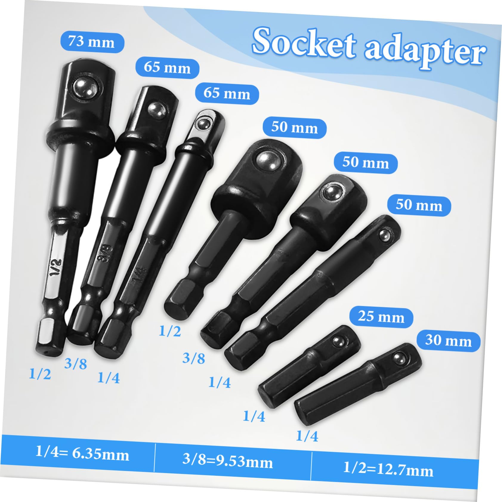 Set Adaptateurs de Douilles à Chocs Acier Chrome-vanadium Extensions et Réducteurs de Tige pour Perceuse Réparation Automobile Polyvalente et Connexion Sécurisée