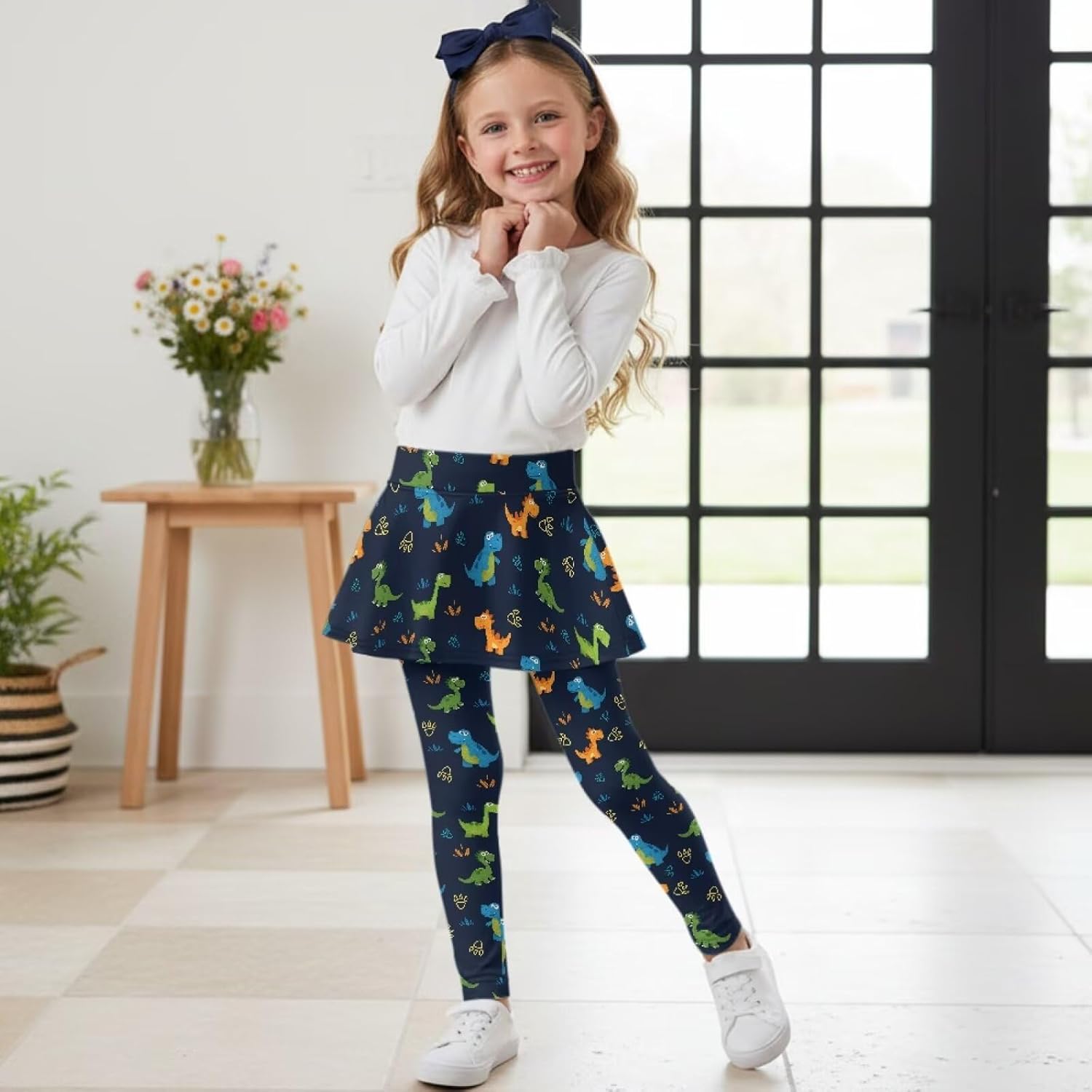 Girls School Uniform Pants with Skirt Girls Athletic Leggings Elastic Kids Leggings Tennis Pants Size 5-14