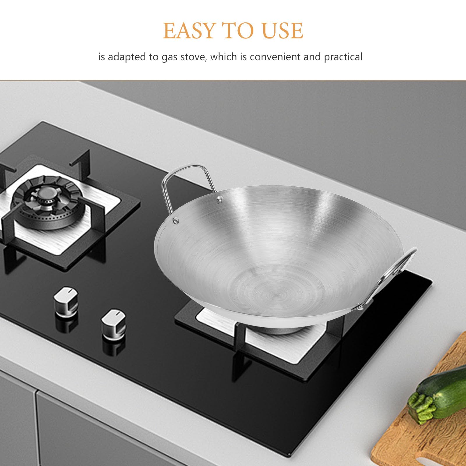 Gadpiparty Wok in Acciaio Inossidabile Fondo Rotondo per Cottura Uniforme, Grande Capacità Argento, fare Bbq e Patate Fritte