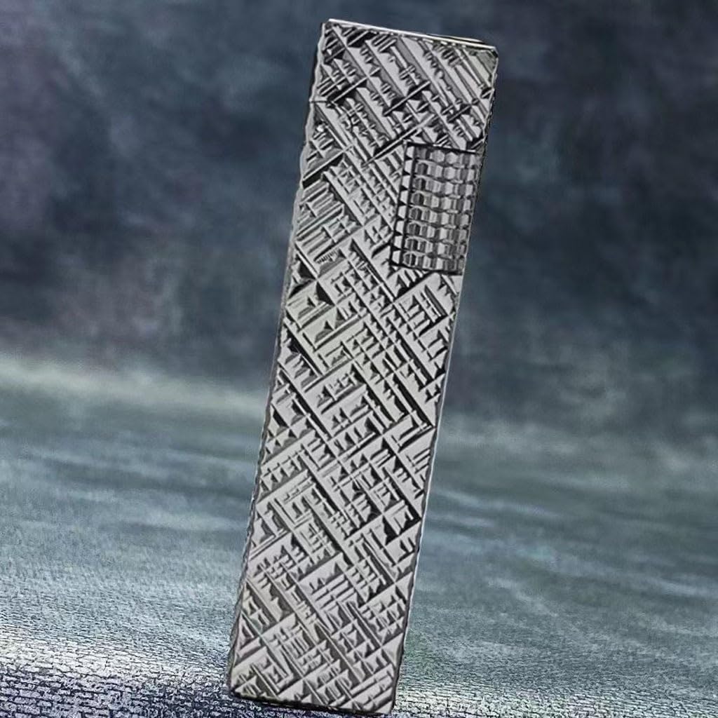 ミニチュアスクエアヴィンテージ灯油ライター手作り真鍮彫刻サイドスライドホイール点火コレクションギフト(Silver 2)