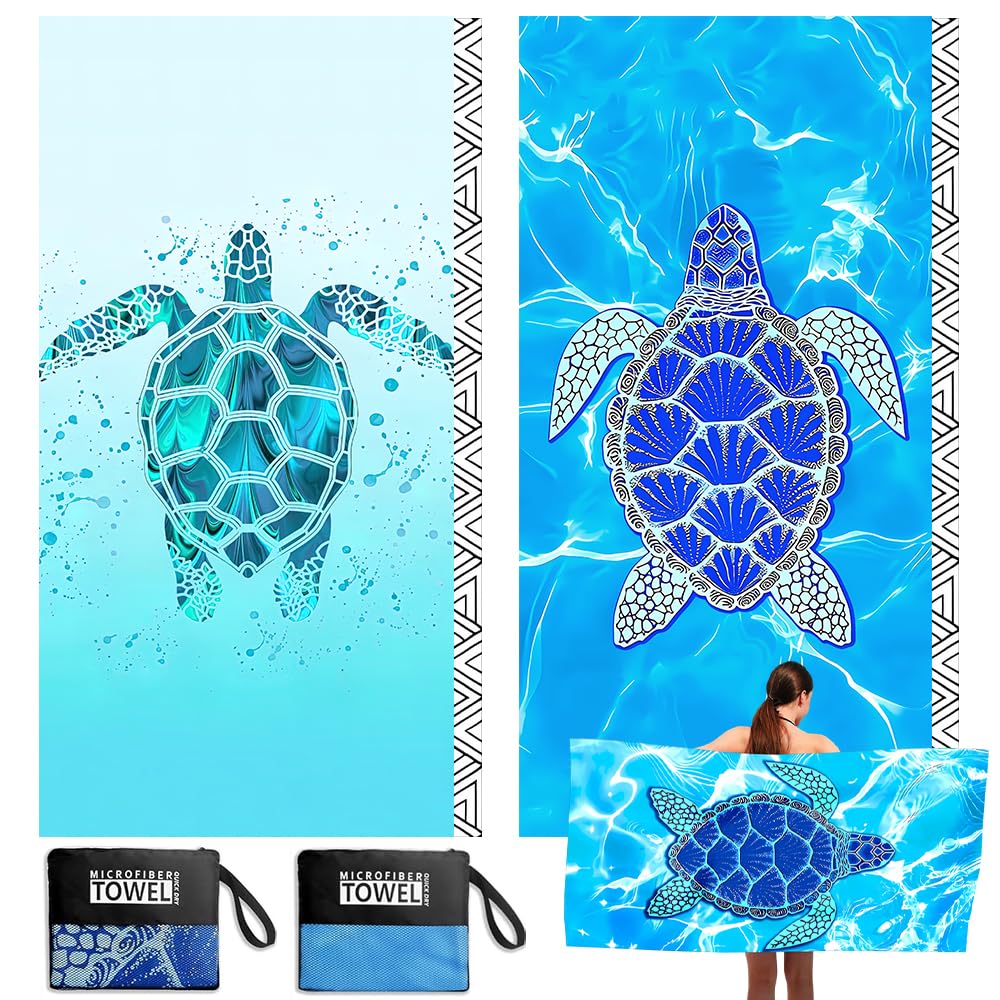 Jonuin 2 Pack Microfibre Beach Towels for Adults, 180 × 90 cm Extra Large Microfibre Beach Towel with Double Side Print, Quick Dry Towel, Sand Free Lightweight Beach Towel with Net Bag for Travel