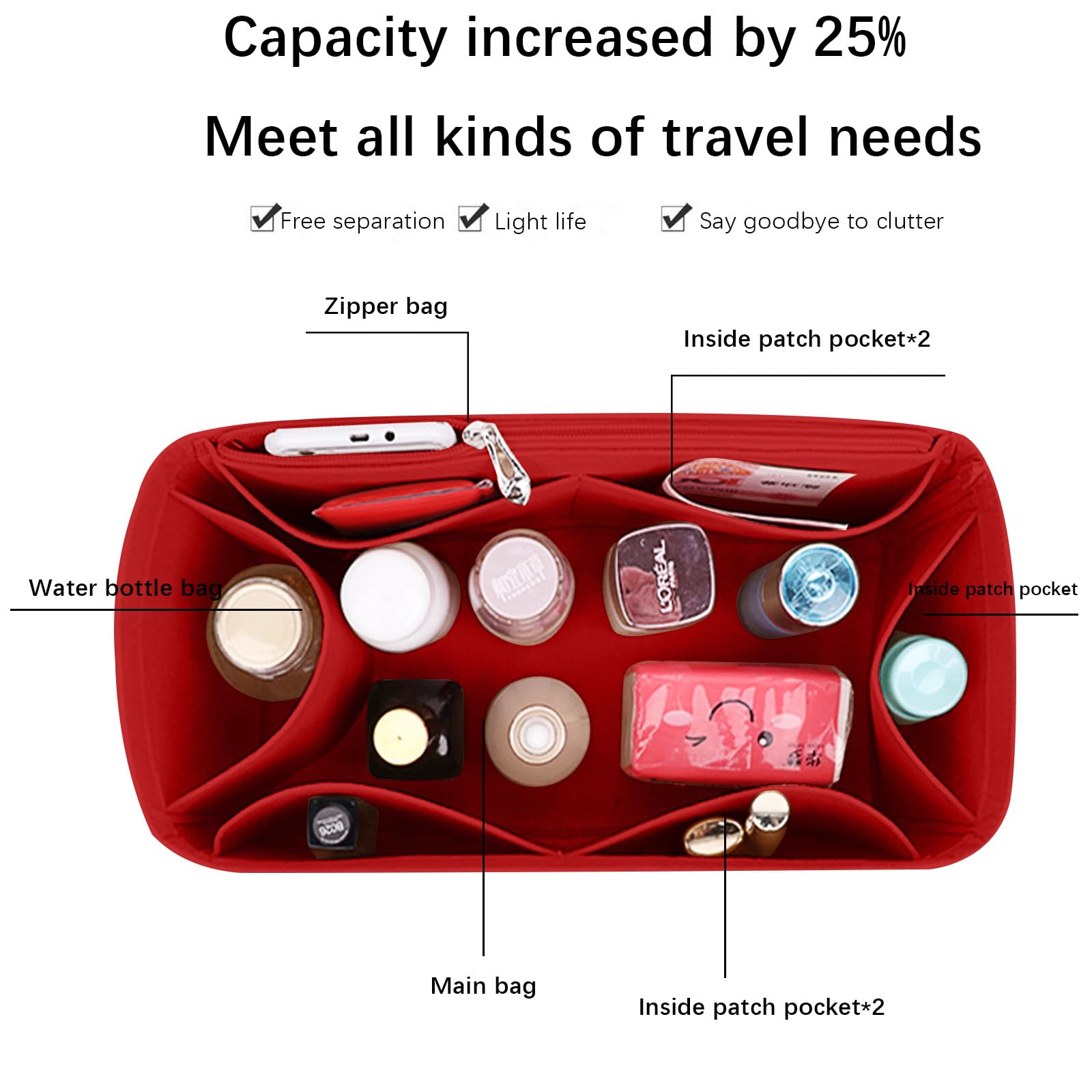 Lckaey Inserts de rangement pour sac à main Speedy 25 HandBag Insert de protection Sac fourre-tout et protecteur de sac à main Y073rouge-M