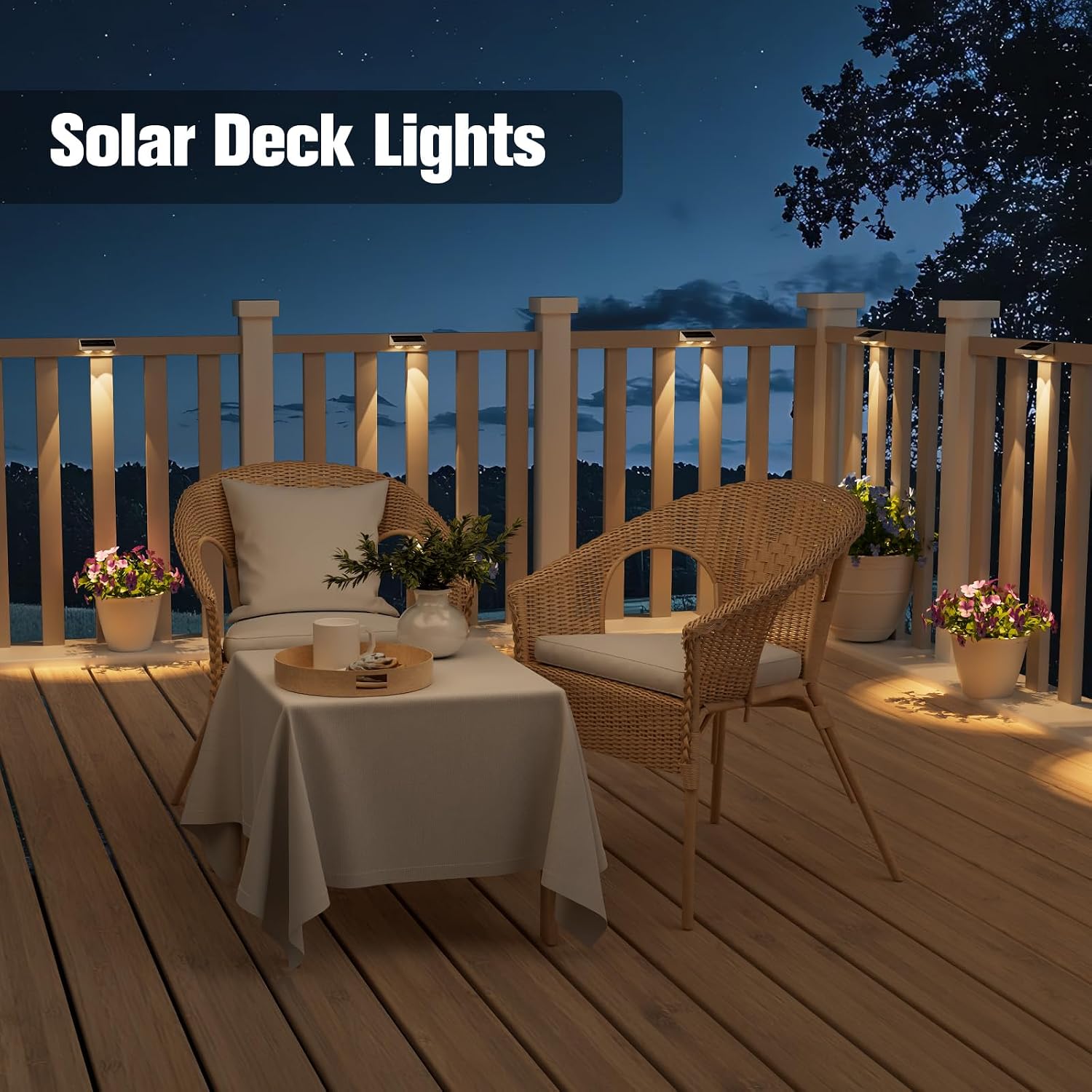 NIORSUN Solar Fence Lights,12 Pack Solars Deck Light,Warm White Color,Outdoor Bulb Waterproof Led IP65,Power Patio Lamp with Lenses for Outside/Backyard/Railing/Yard（White）