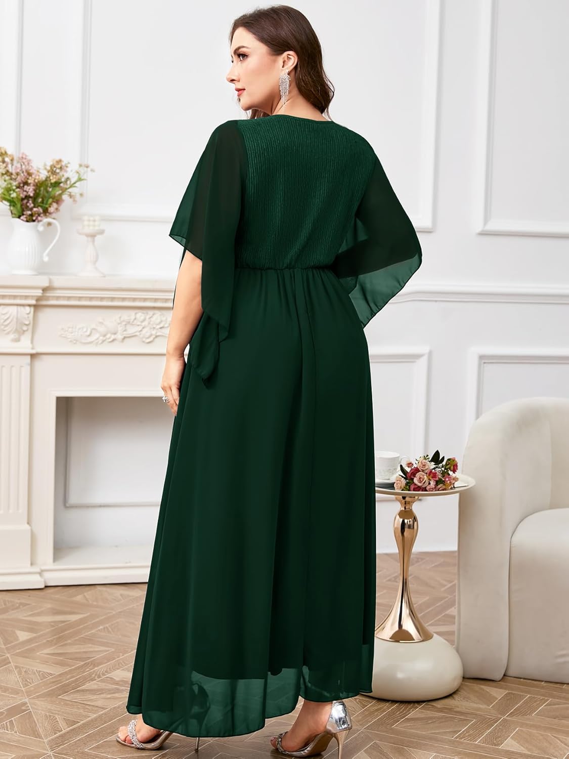 ZOMVA Plus Size Formal Dress V Neck Chiffon Handkerchief Sleeve Mother of Bride Dresses Wedding Guest Party Evening Gown - Image 6